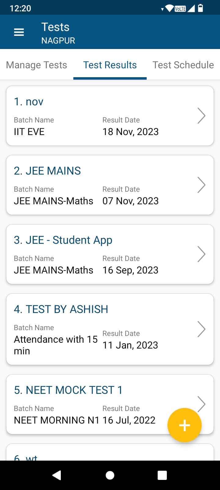 Test Result List