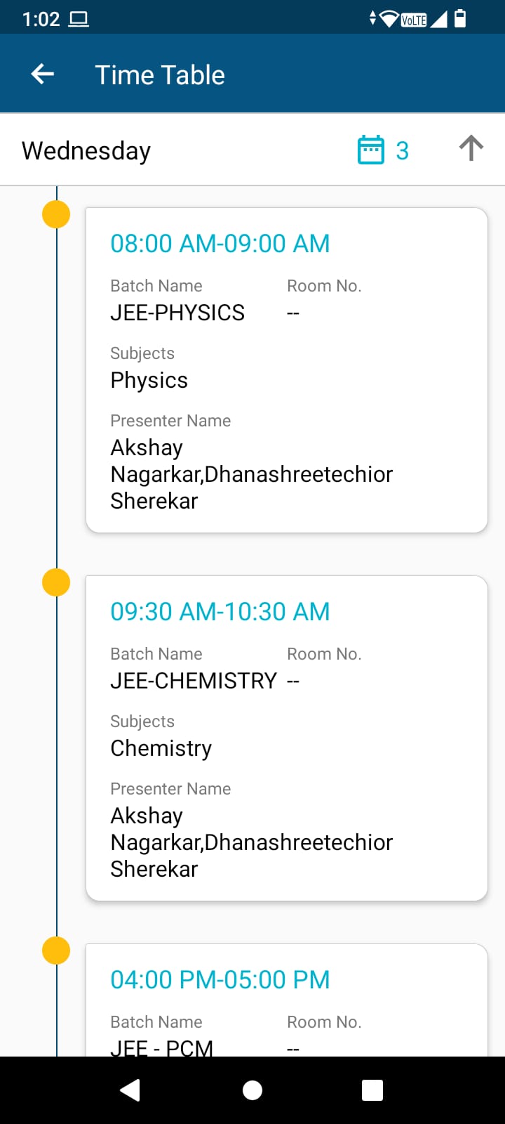 Batch Time Table